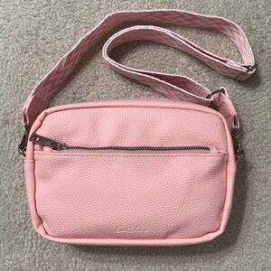 Crossbody Bag NWOT Pink Faux Leather with Guitar Strap Chevron Print